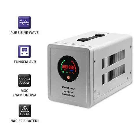 Zasilacz awaryjny Pure Sine Wave UPS | 1000VA | 700W | Szary Qoltec Zasilacz awaryjny Pure Sine Wave UPS | 1000VA | 700W | Szary Qoltec