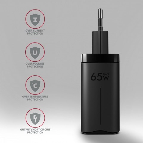 ACU-DPQ65 Ładowarka sieciowa, GaN 65W, 3x port (USB-A + dual USB-C), PD3.0/QC4+/PPS/Apple, czarna AXAGON ACU-DPQ65 Ładowarka sieciowa, GaN 65W, 3x port (USB-A + dual USB-C), PD3.0/QC4+/PPS/Apple, czarna AXAGON
