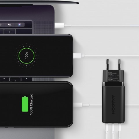ACU-DPQ65 Ładowarka sieciowa, GaN 65W, 3x port (USB-A + dual USB-C), PD3.0/QC4+/PPS/Apple, czarna AXAGON ACU-DPQ65 Ładowarka sieciowa, GaN 65W, 3x port (USB-A + dual USB-C), PD3.0/QC4+/PPS/Apple, czarna AXAGON