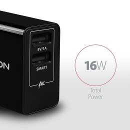ACU-DS16 Ładowarka sieciowa, SMART 16W, 2x port USB-A, 5V/2.2A + 5V/1A AXAGON