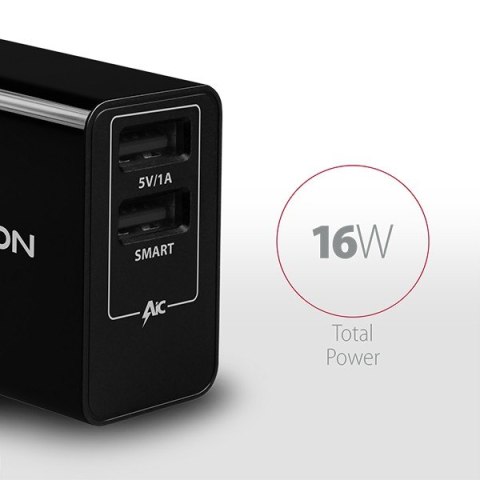 ACU-DS16 Ładowarka sieciowa, SMART 16W, 2x port USB-A, 5V/2.2A + 5V/1A AXAGON ACU-DS16 Ładowarka sieciowa, SMART 16W, 2x port USB-A, 5V/2.2A + 5V/1A AXAGON