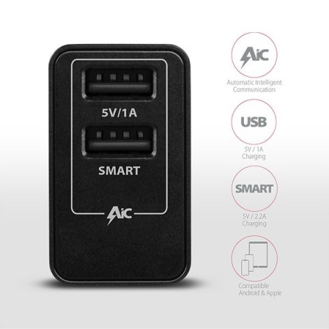 ACU-DS16 Ładowarka sieciowa, SMART 16W, 2x port USB-A, 5V/2.2A + 5V/1A AXAGON ACU-DS16 Ładowarka sieciowa, SMART 16W, 2x port USB-A, 5V/2.2A + 5V/1A AXAGON