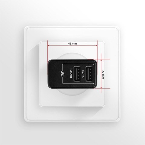 ACU-DS16 Ładowarka sieciowa, SMART 16W, 2x port USB-A, 5V/2.2A + 5V/1A AXAGON ACU-DS16 Ładowarka sieciowa, SMART 16W, 2x port USB-A, 5V/2.2A + 5V/1A AXAGON