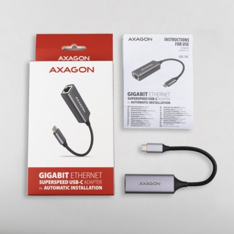 ADE-TRC Karta sieciowa Gigabit Ethernet adapter, USB-C 3.2 Gen 1, instalacja automatyczna, metalowy, tytanowa szarość AXAGON ADE-TRC Karta sieciowa Gigabit Ethernet adapter, USB-C 3.2 Gen 1, instalacja automatyczna, metalowy, tytanowa szarość AXAGON