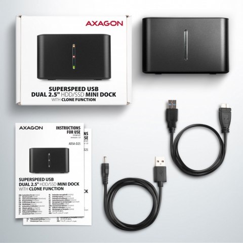 ADSA-D25 MINI stacja dokująca USB 3.2 Gen 1 - 2x SATA 6G 2.5" SSD/HDD CLONE AXAGON ADSA-D25 MINI stacja dokująca USB 3.2 Gen 1 - 2x SATA 6G 2.5" SSD/HDD CLONE AXAGON