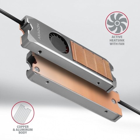 CLR-M2FAN Miedziany radiator z wentylatorem do dwustronnych dysków M.2 SSD, wysokość 13mm AXAGON CLR-M2FAN Miedziany radiator z wentylatorem do dwustronnych dysków M.2 SSD, wysokość 13mm AXAGON
