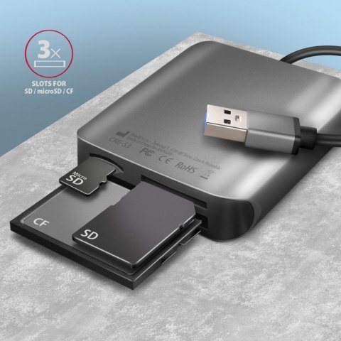 CRE-S3 Czytnik zewnętrzny kart USB-A 3. 2 GEN 1, 3-slot lun SD/microSD/CF, obsługa UHS-II AXAGON CRE-S3 Czytnik zewnętrzny kart USB-A 3. 2 GEN 1, 3-slot lun SD/microSD/CF, obsługa UHS-II AXAGON
