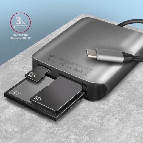 CRE-S3C Czytnik zewnętrzny kart USB-C 3.2 GEN 1, 3-slot & lun SD/microSD/CF, obsługa UHS-II AXAGON CRE-S3C Czytnik zewnętrzny kart USB-C 3.2 GEN 1, 3-slot & lun SD/microSD/CF, obsługa UHS-II AXAGON