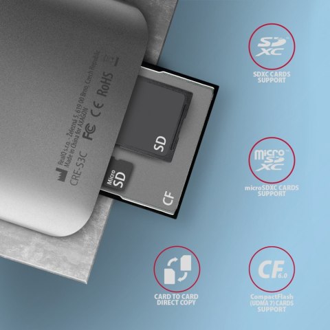 CRE-S3C Czytnik zewnętrzny kart USB-C 3.2 GEN 1, 3-slot & lun SD/microSD/CF, obsługa UHS-II AXAGON CRE-S3C Czytnik zewnętrzny kart USB-C 3.2 GEN 1, 3-slot & lun SD/microSD/CF, obsługa UHS-II AXAGON