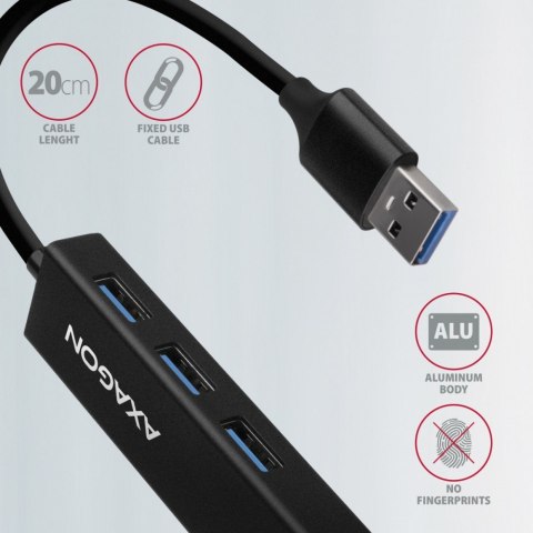 HMA-GL3A Wieloportowy hub USB 4in1, 5Gbps, 3x USB-A + GLAN, metalowy, 20cm USB-A kabel AXAGON HMA-GL3A Wieloportowy hub USB 4in1, 5Gbps, 3x USB-A + GLAN, metalowy, 20cm USB-A kabel AXAGON