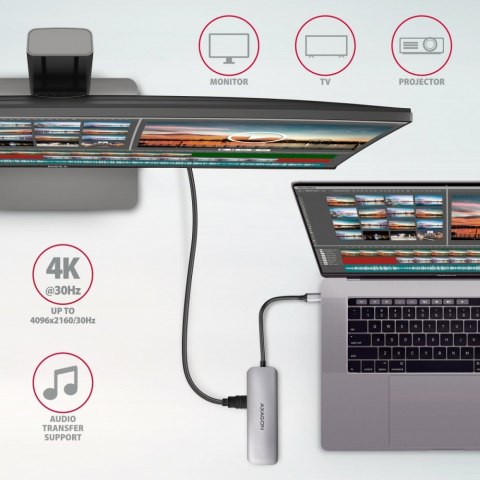 HMC-5 Wieloportowy hub USB 5in1, 5Gbps, 2x USB-A, HDMI 4K/30Hz, SD/microSD, PD 100W, 20cm USB-C kabel AXAGON HMC-5 Wieloportowy hub USB 5in1, 5Gbps, 2x USB-A, HDMI 4K/30Hz, SD/microSD, PD 100W, 20cm USB-C kabel AXAGON