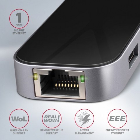 HMC-6GL Wieloportowy hub USB 6in1, 5Gbps, 3x USB-A, HDMI 4K/30Hz, GLAN, PD 100W, 20cm USB-C kabel AXAGON HMC-6GL Wieloportowy hub USB 6in1, 5Gbps, 3x USB-A, HDMI 4K/30Hz, GLAN, PD 100W, 20cm USB-C kabel AXAGON