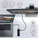HMC-6GL Wieloportowy hub USB 6in1, 5Gbps, 3x USB-A, HDMI 4K/30Hz, GLAN, PD 100W, 20cm USB-C kabel AXAGON