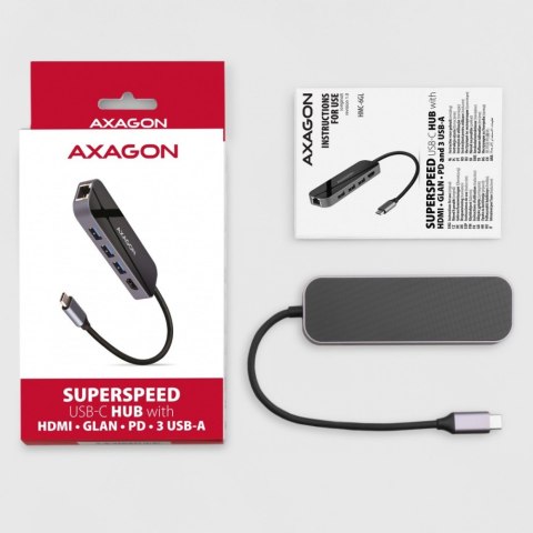 HMC-6GL Wieloportowy hub USB 6in1, 5Gbps, 3x USB-A, HDMI 4K/30Hz, GLAN, PD 100W, 20cm USB-C kabel AXAGON HMC-6GL Wieloportowy hub USB 6in1, 5Gbps, 3x USB-A, HDMI 4K/30Hz, GLAN, PD 100W, 20cm USB-C kabel AXAGON