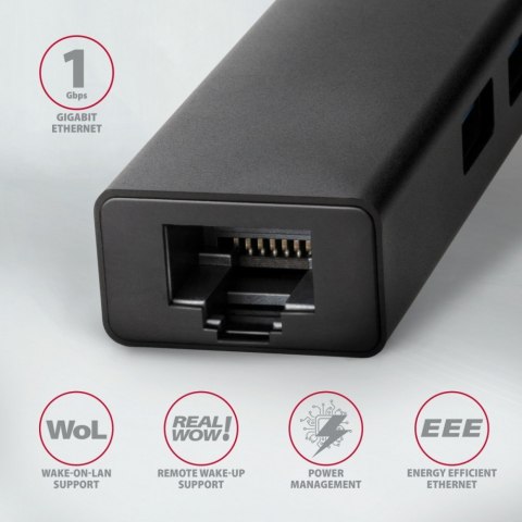 HMC-GL3A Wieloportowy hub USB 4in1, 5Gbps, 3x USB-A + GLAN, 20cm USB-C kabel AXAGON HMC-GL3A Wieloportowy hub USB 4in1, 5Gbps, 3x USB-A + GLAN, 20cm USB-C kabel AXAGON