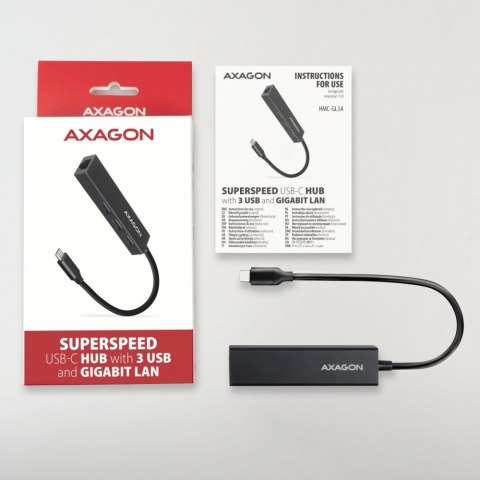 HMC-GL3A Wieloportowy hub USB 4in1, 5Gbps, 3x USB-A + GLAN, 20cm USB-C kabel AXAGON HMC-GL3A Wieloportowy hub USB 4in1, 5Gbps, 3x USB-A + GLAN, 20cm USB-C kabel AXAGON