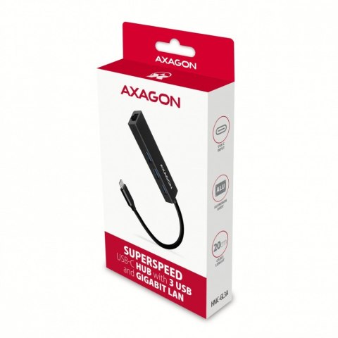HMC-GL3A Wieloportowy hub USB 4in1, 5Gbps, 3x USB-A + GLAN, 20cm USB-C kabel AXAGON HMC-GL3A Wieloportowy hub USB 4in1, 5Gbps, 3x USB-A + GLAN, 20cm USB-C kabel AXAGON