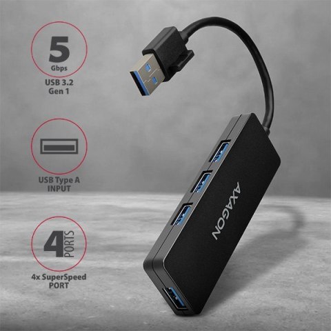HUE-G1A Hub 4-portowy USB 3.2 Gen 1 SLIM, kabel Type-A 14cm AXAGON HUE-G1A Hub 4-portowy USB 3.2 Gen 1 SLIM, kabel Type-A 14cm AXAGON