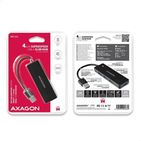 HUE-G1A Hub 4-portowy USB 3.2 Gen 1 SLIM, kabel Type-A 14cm AXAGON HUE-G1A Hub 4-portowy USB 3.2 Gen 1 SLIM, kabel Type-A 14cm AXAGON