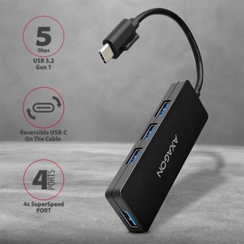 HUE-G1C Hub 4-portowy USB 3.2 Gen 1 SLIM kabel Type-C 14cm AXAGON HUE-G1C Hub 4-portowy USB 3.2 Gen 1 SLIM kabel Type-C 14cm AXAGON
