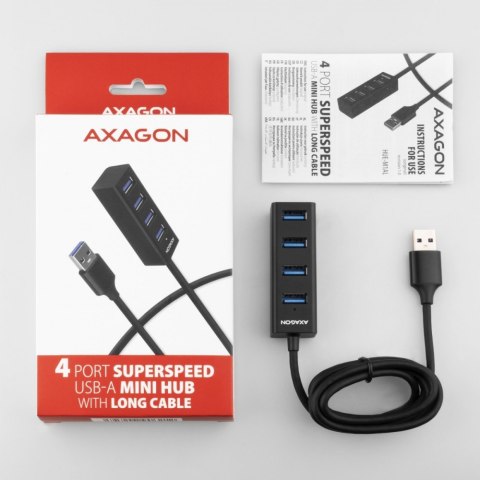 HUE-M1AL Hub 4-portowy Mini metalowy USB 3.2 Gen 1, 1.2m USB-A kabel AXAGON HUE-M1AL Hub 4-portowy Mini metalowy USB 3.2 Gen 1, 1.2m USB-A kabel AXAGON