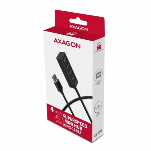 HUE-M1AL Hub 4-portowy Mini metalowy USB 3.2 Gen 1, 1.2m USB-A kabel AXAGON HUE-M1AL Hub 4-portowy Mini metalowy USB 3.2 Gen 1, 1.2m USB-A kabel AXAGON