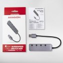 HUE-MSA Hub 4-portowy USB 3.2 Gen 1 switch, metalowy, 20cm USB-A kabel, microUSB dodatkowe zasilanie AXAGON