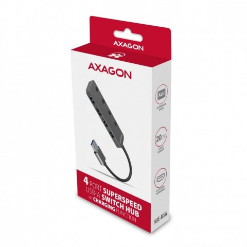 HUE-MSA Hub 4-portowy USB 3.2 Gen 1 switch, metalowy, 20cm USB-A kabel, microUSB dodatkowe zasilanie AXAGON HUE-MSA Hub 4-portowy USB 3.2 Gen 1 switch, metalowy, 20cm USB-A kabel, microUSB dodatkowe zasilanie AXAGON