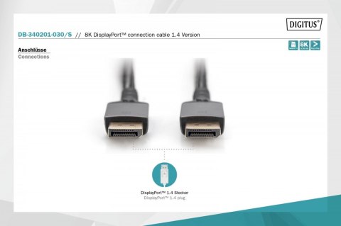 Kabel połączeniowy PREMIUM DisplayPort 8K60Hz UHD DP/DP M/M 3m Czarny Digitus