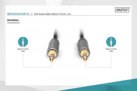 Kabel połączeniowy audio MiniJack Stereo Typ 3.5mm/3.5mm M/M nylon 3m Digitus