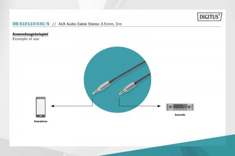Kabel połączeniowy audio MiniJack Stereo Typ 3.5mm/3.5mm M/M nylon 3m Digitus