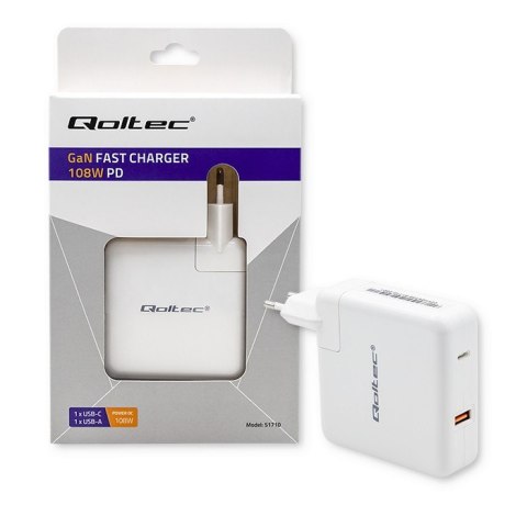 Ładowarka GaN FAST 108W | 5-20V | 3-4.7A | USB C | Biała Qoltec Ładowarka GaN FAST 108W | 5-20V | 3-4.7A | USB C | Biała Qoltec
