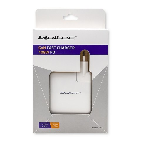 Ładowarka GaN FAST 108W | 5-20V | 3-4.7A | USB C | Biała Qoltec Ładowarka GaN FAST 108W | 5-20V | 3-4.7A | USB C | Biała Qoltec