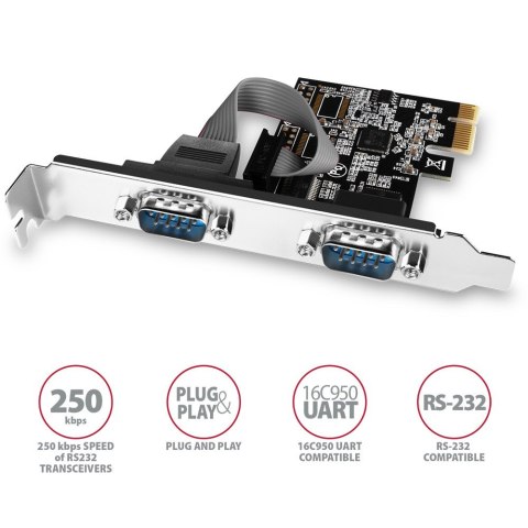 PCEA-S2N Kontroler PCIe 2x port szeregowy RS232 250 Kbps, w zestawie SP & LP AXAGON PCEA-S2N Kontroler PCIe 2x port szeregowy RS232 250 Kbps, w zestawie SP & LP AXAGON