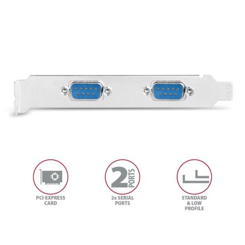 PCEA-S2N Kontroler PCIe 2x port szeregowy RS232 250 Kbps, w zestawie SP & LP AXAGON PCEA-S2N Kontroler PCIe 2x port szeregowy RS232 250 Kbps, w zestawie SP & LP AXAGON