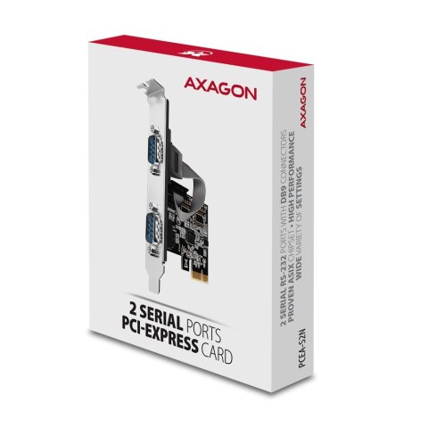 PCEA-S2N Kontroler PCIe 2x port szeregowy RS232 250 Kbps, w zestawie SP & LP AXAGON PCEA-S2N Kontroler PCIe 2x port szeregowy RS232 250 Kbps, w zestawie SP & LP AXAGON