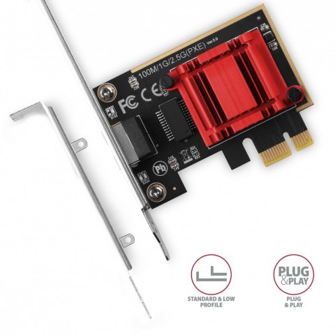 PCEE-G25 Karta sieciowa PCIe 1 x 2.5 Gigabit Ethernet port RJ-45 Realtek, PXE, SP & LP AXAGON PCEE-G25 Karta sieciowa PCIe 1 x 2.5 Gigabit Ethernet port RJ-45 Realtek, PXE, SP & LP AXAGON