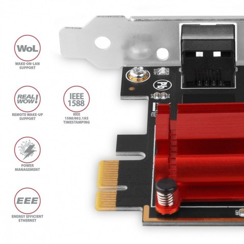 PCEE-G25 Karta sieciowa PCIe 1 x 2.5 Gigabit Ethernet port RJ-45 Realtek, PXE, SP & LP AXAGON PCEE-G25 Karta sieciowa PCIe 1 x 2.5 Gigabit Ethernet port RJ-45 Realtek, PXE, SP & LP AXAGON
