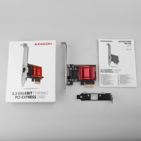 PCEE-G25 Karta sieciowa PCIe 1 x 2.5 Gigabit Ethernet port RJ-45 Realtek, PXE, SP & LP AXAGON PCEE-G25 Karta sieciowa PCIe 1 x 2.5 Gigabit Ethernet port RJ-45 Realtek, PXE, SP & LP AXAGON