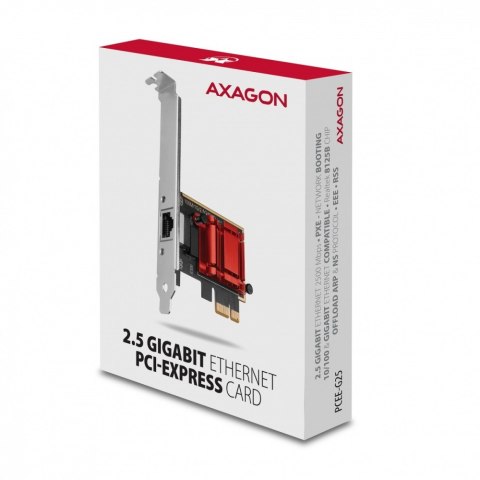 PCEE-G25 Karta sieciowa PCIe 1 x 2.5 Gigabit Ethernet port RJ-45 Realtek, PXE, SP & LP AXAGON PCEE-G25 Karta sieciowa PCIe 1 x 2.5 Gigabit Ethernet port RJ-45 Realtek, PXE, SP & LP AXAGON