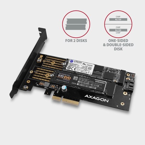 PCEM2-D Adapter wewnętrzny PCIe x4, 1x M.2 NVMe M-key + 1x SATA B-key slot, SP & LP AXAGON PCEM2-D Adapter wewnętrzny PCIe x4, 1x M.2 NVMe M-key + 1x SATA B-key slot, SP & LP AXAGON
