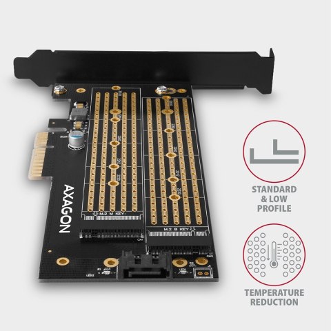 PCEM2-D Adapter wewnętrzny PCIe x4, 1x M.2 NVMe M-key + 1x SATA B-key slot, SP & LP AXAGON PCEM2-D Adapter wewnętrzny PCIe x4, 1x M.2 NVMe M-key + 1x SATA B-key slot, SP & LP AXAGON