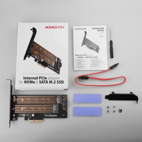PCEM2-D Adapter wewnętrzny PCIe x4, 1x M.2 NVMe M-key + 1x SATA B-key slot, SP & LP AXAGON PCEM2-D Adapter wewnętrzny PCIe x4, 1x M.2 NVMe M-key + 1x SATA B-key slot, SP & LP AXAGON