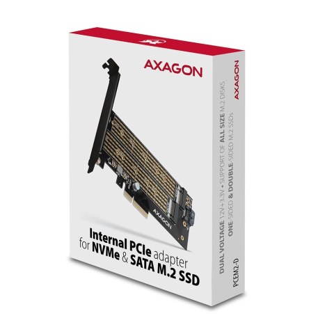 PCEM2-D Adapter wewnętrzny PCIe x4, 1x M.2 NVMe M-key + 1x SATA B-key slot, SP & LP AXAGON PCEM2-D Adapter wewnętrzny PCIe x4, 1x M.2 NVMe M-key + 1x SATA B-key slot, SP & LP AXAGON