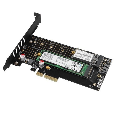 PCEM2-DC Adapter wewnętrzny PCIe x4, 1x M.2 NVMe M-key + 1x SATA B-key slot, chłodnica, SP & LP + radiator AXAGON PCEM2-DC Adapter wewnętrzny PCIe x4, 1x M.2 NVMe M-key + 1x SATA B-key slot, chłodnica, SP & LP + radiator AXAGON