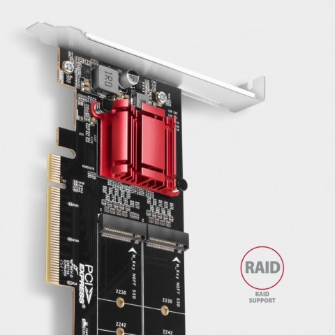PCEM2-ND Kontroler PCIe x 8, 2x slot M.2 NVMe M-key RAID wsparcie dla płyt bez bifurkacji, w zestawie, SP & LP AXAGON PCEM2-ND Kontroler PCIe x 8, 2x slot M.2 NVMe M-key RAID wsparcie dla płyt bez bifurkacji, w zestawie, SP & LP AXAGON