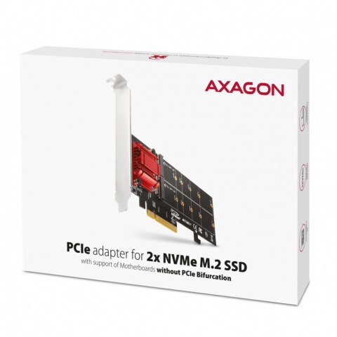 PCEM2-ND Kontroler PCIe x 8, 2x slot M.2 NVMe M-key RAID wsparcie dla płyt bez bifurkacji, w zestawie, SP & LP AXAGON PCEM2-ND Kontroler PCIe x 8, 2x slot M.2 NVMe M-key RAID wsparcie dla płyt bez bifurkacji, w zestawie, SP & LP AXAGON