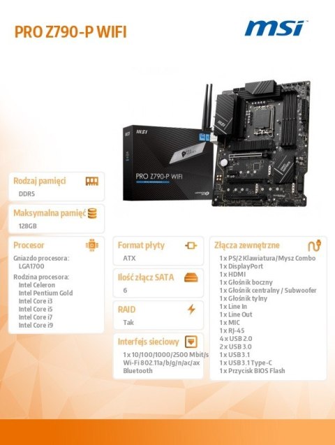 Płyta główna PRO Z790-P WIFI s1700 4DDR5 HDMI/DP ATX MSI