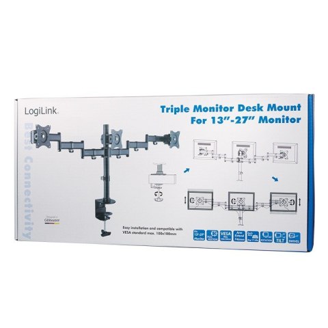 Uchwyt na 3 monitory, 13-27 cali, max. 3x8kg. LogiLink Uchwyt na 3 monitory, 13-27 cali, max. 3x8kg. LogiLink