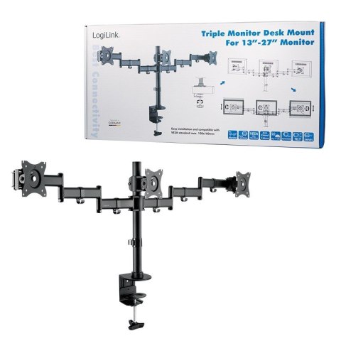 Uchwyt na 3 monitory, 13-27 cali, max. 3x8kg. LogiLink Uchwyt na 3 monitory, 13-27 cali, max. 3x8kg. LogiLink